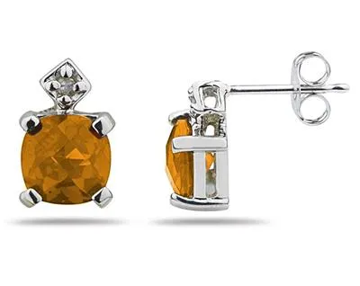 1.20 Carat Tw Citrine & Diamond Earrings In 10K White Gold