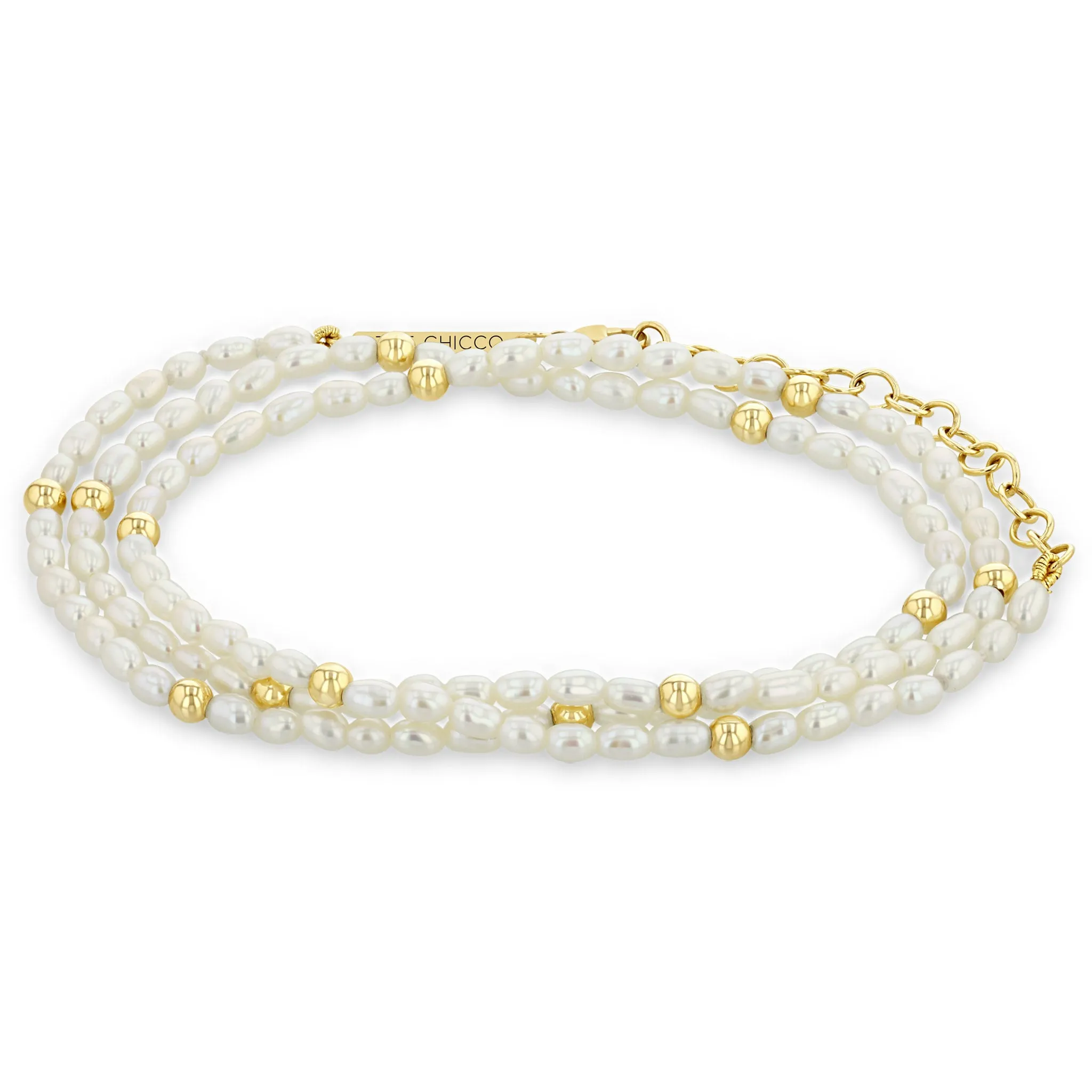 14k Gold Bead & Rice Pearl Triple Wrap Convertible Bracelet