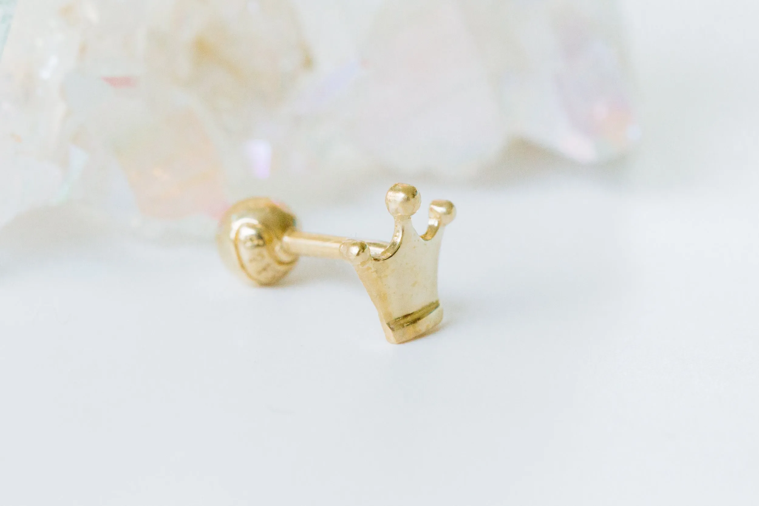 14k Gold Crown Barbell Ear Stud Piercing