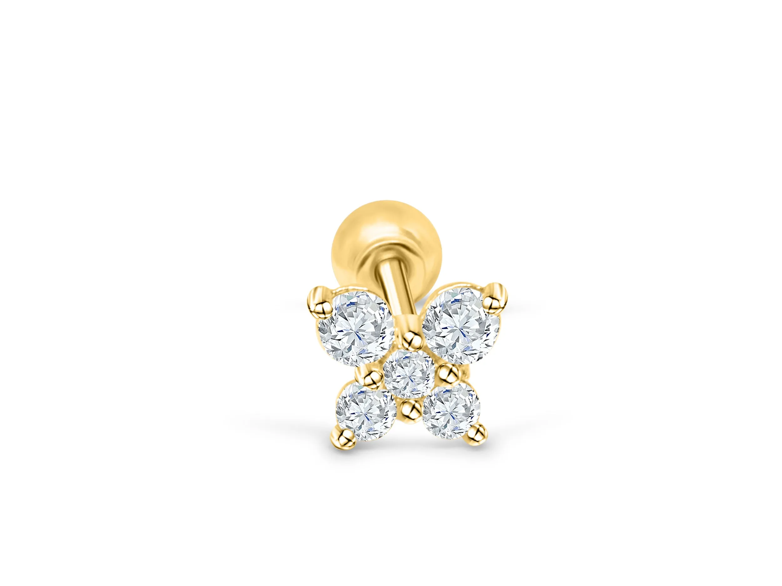 14k Gold Cubic Butterfly Barbell Ear Stud Piercing