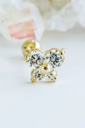 14k Gold Cubic Butterfly Barbell Ear Stud Piercing