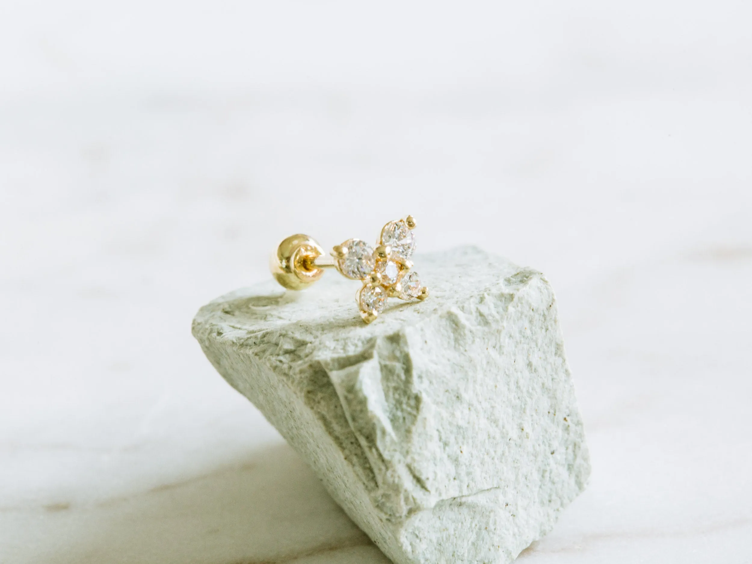 14k Gold Cubic Butterfly Barbell Ear Stud Piercing