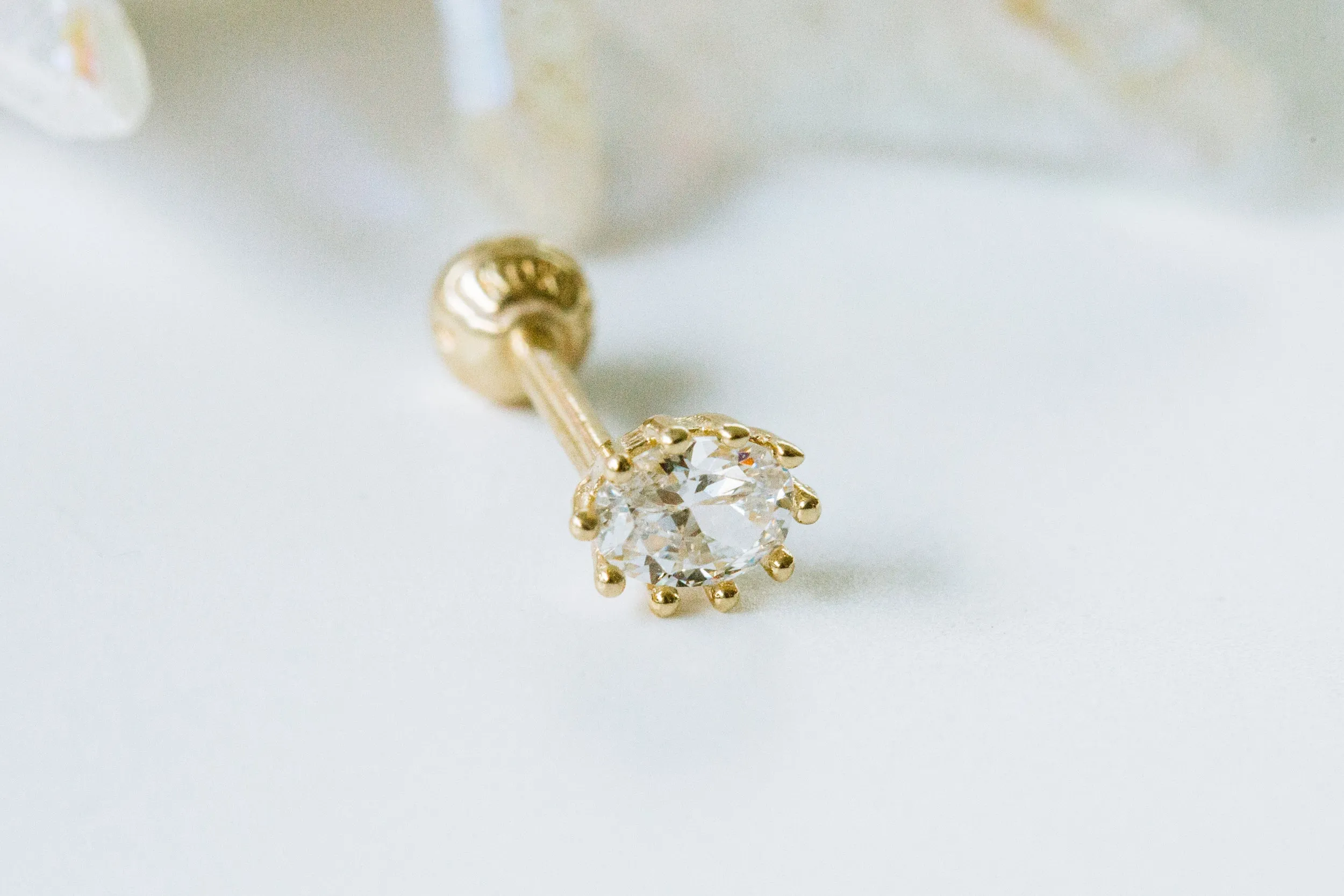 14k Gold Cubic Sunflower Barbell Ear Stud Piercing