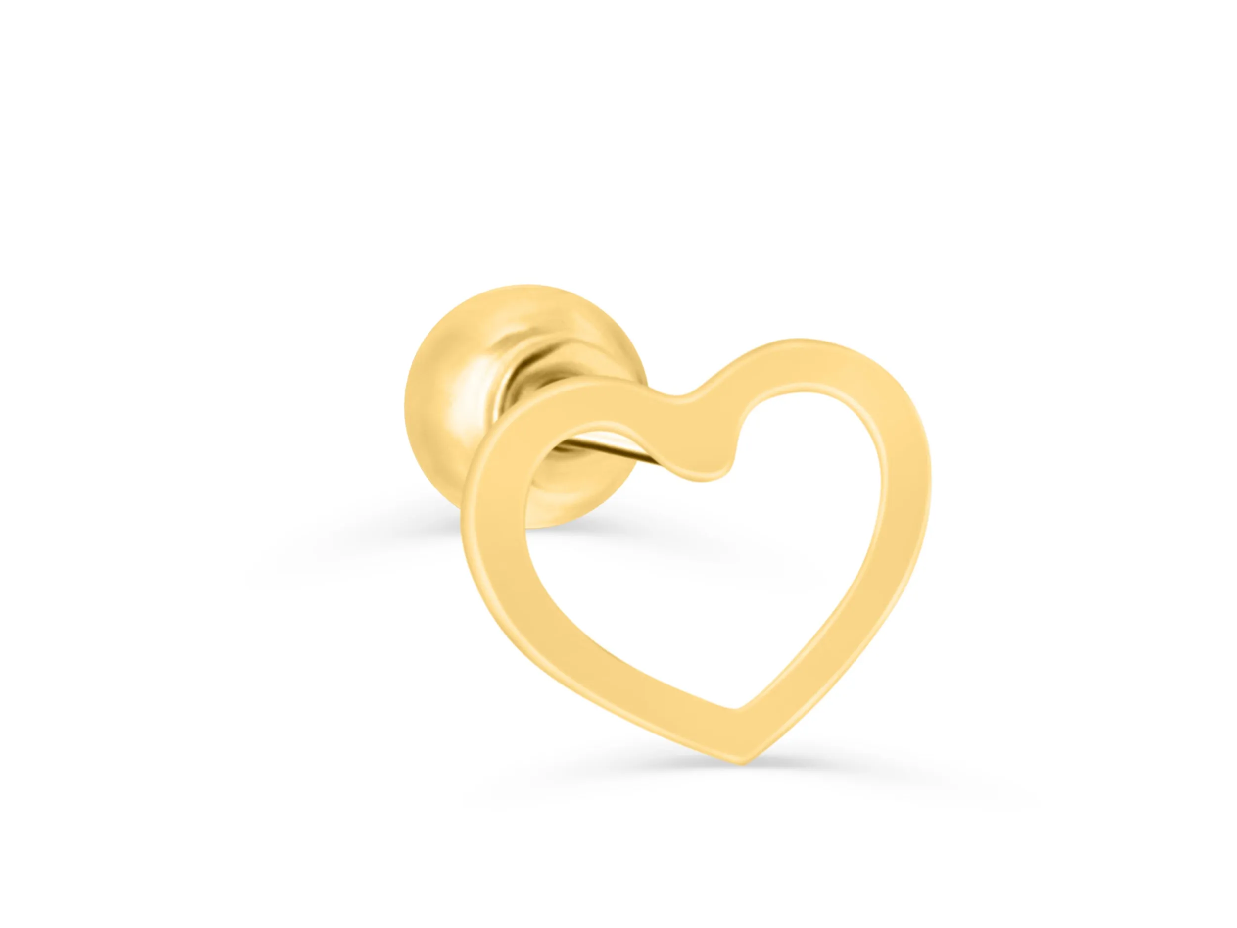 14k Gold Heart Barbell Ear Stud Piercing