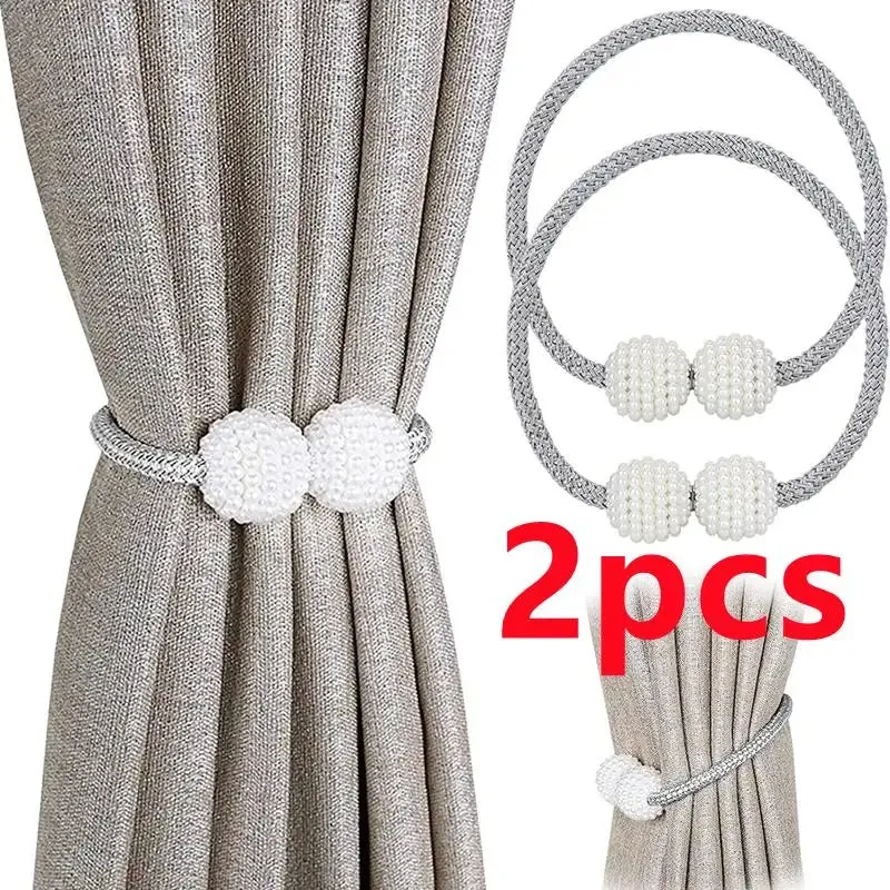 2/4PCS Pearl Magnetic Curtain Clip Tie Buckle