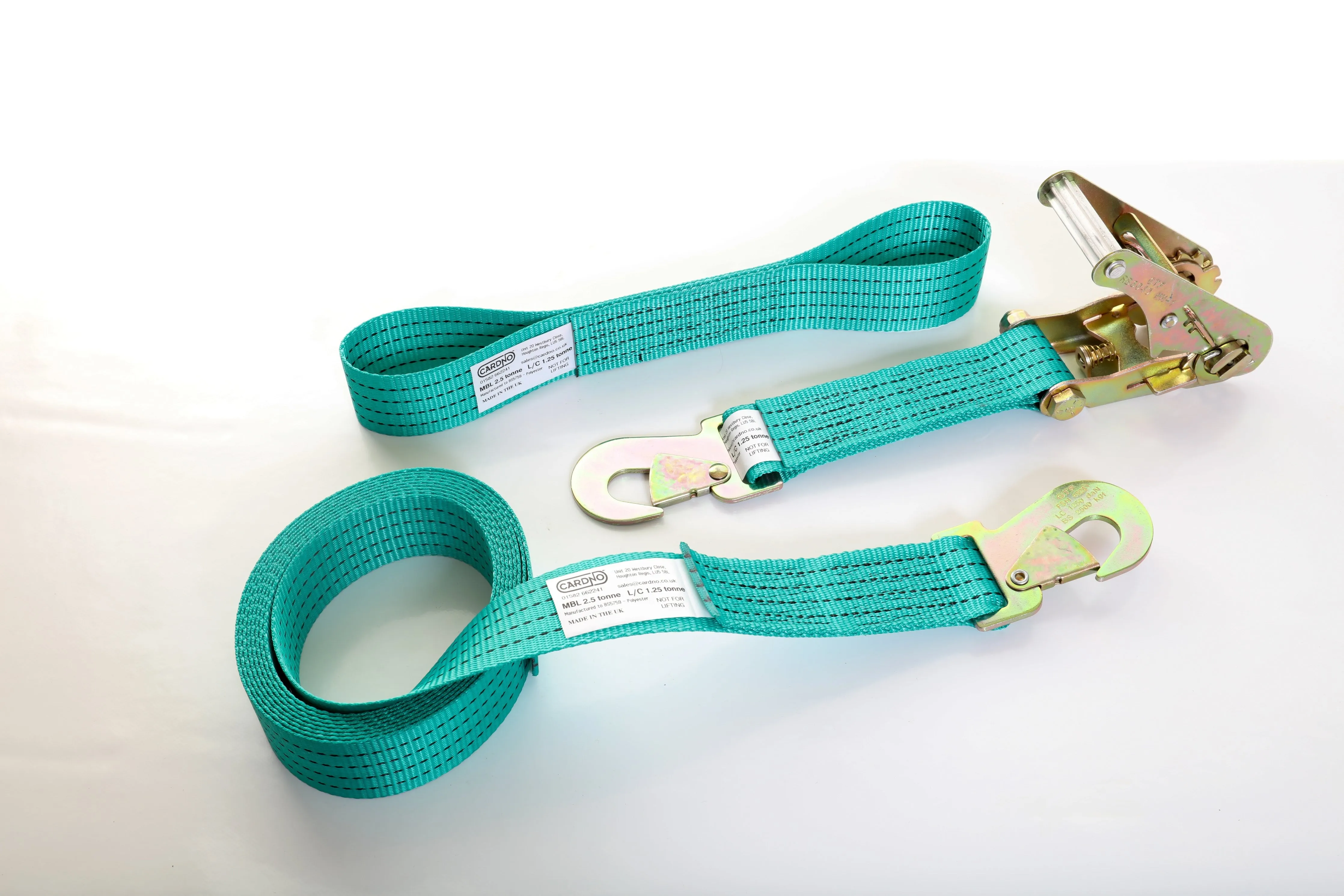 2500kg Ratchet Tie-down Strap 4m Set c/w Flat Snap Hooks (Box Set)