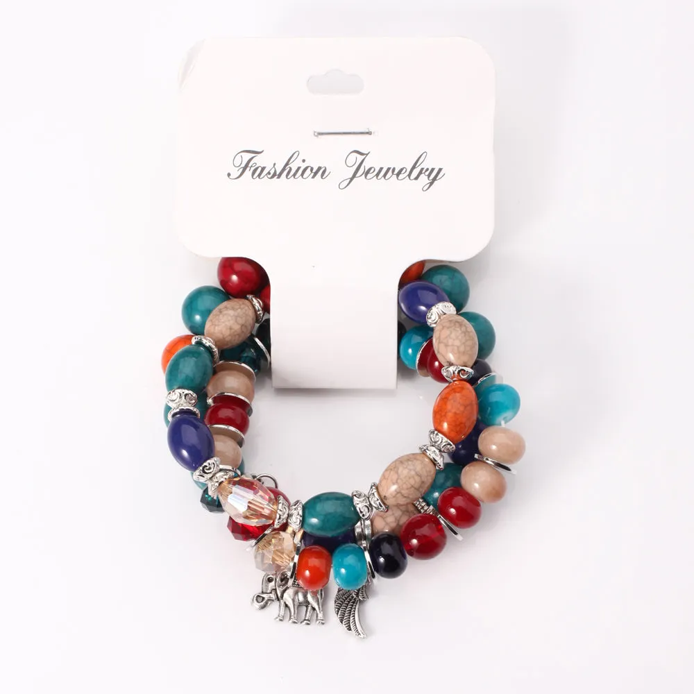 3Pcs/Set Bohemian Multilayer Trendy Wing Elephant Pulseira Feminina Beads Bracelets Handmade Women F