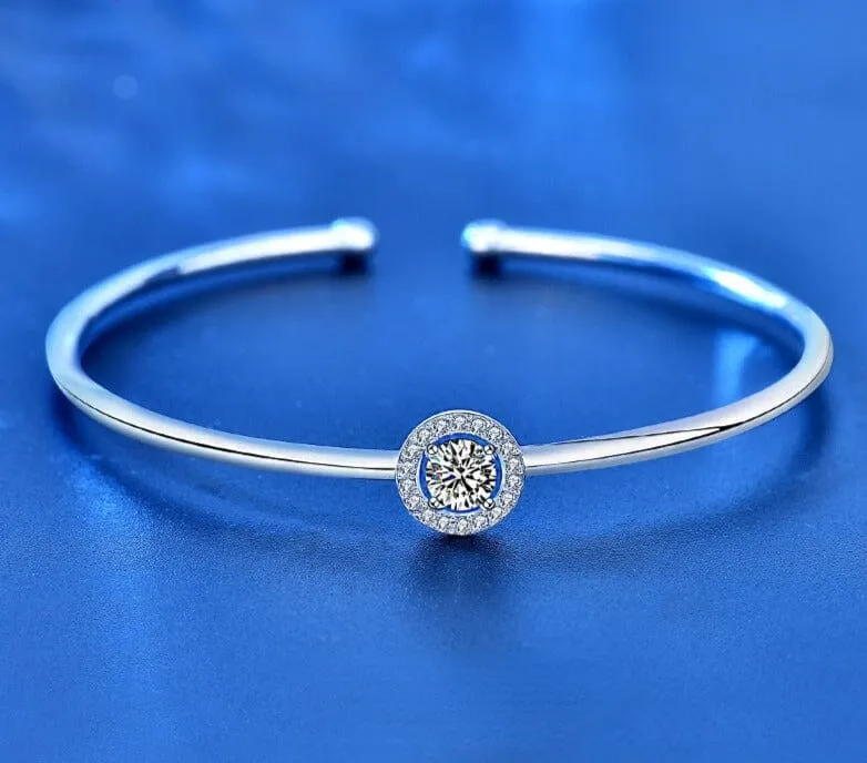 Adjustable Diamond Bangle Bracelet - 925 Sterling Silver