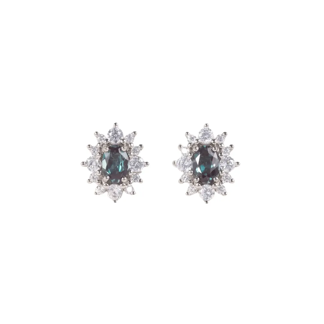 ALEXANDRITE OVAL CUT HALO STUDS   EAR JACKET