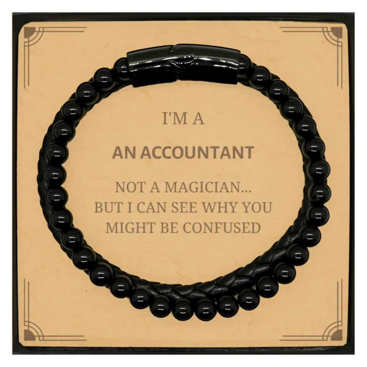 Badass Accountant Gifts, I'm Accountant not a magician, Sarcastic Stone Leather Bracelets for Accountant Birthday Christmas for  Men, Women, Friends, Coworkers