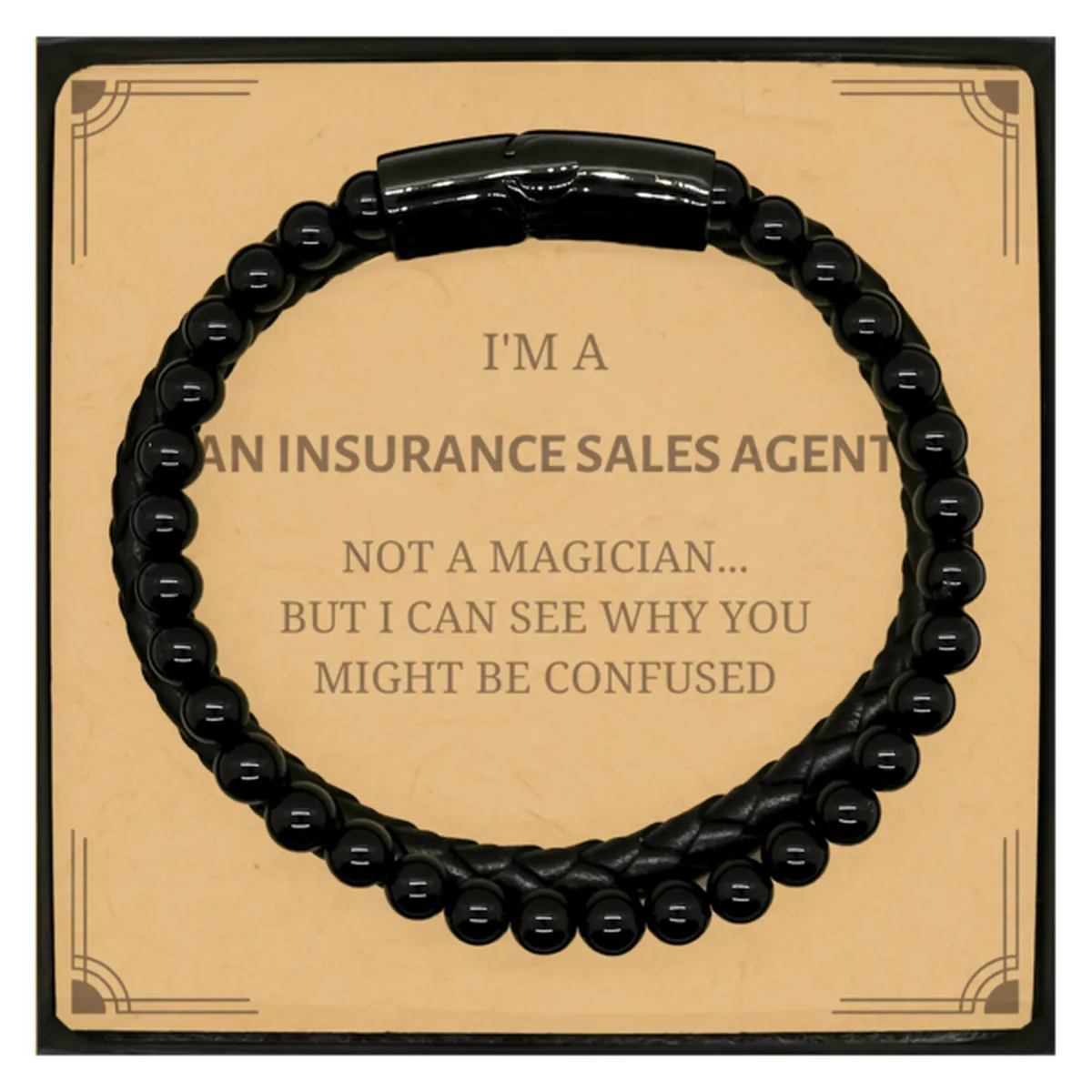 Badass Insurance Sales Agent Gifts, I'm Insurance Sales Agent not a magician, Sarcastic Stone Leather Bracelets for Insurance Sales Agent Birthday Christmas for  Men, Women, Friends, Coworkers