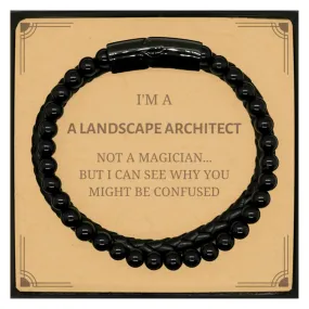 Badass Landscape Architect Gifts, I'm Landscape Architect not a magician, Sarcastic Stone Leather Bracelets for Landscape Architect Birthday Christmas for  Men, Women, Friends, Coworkers