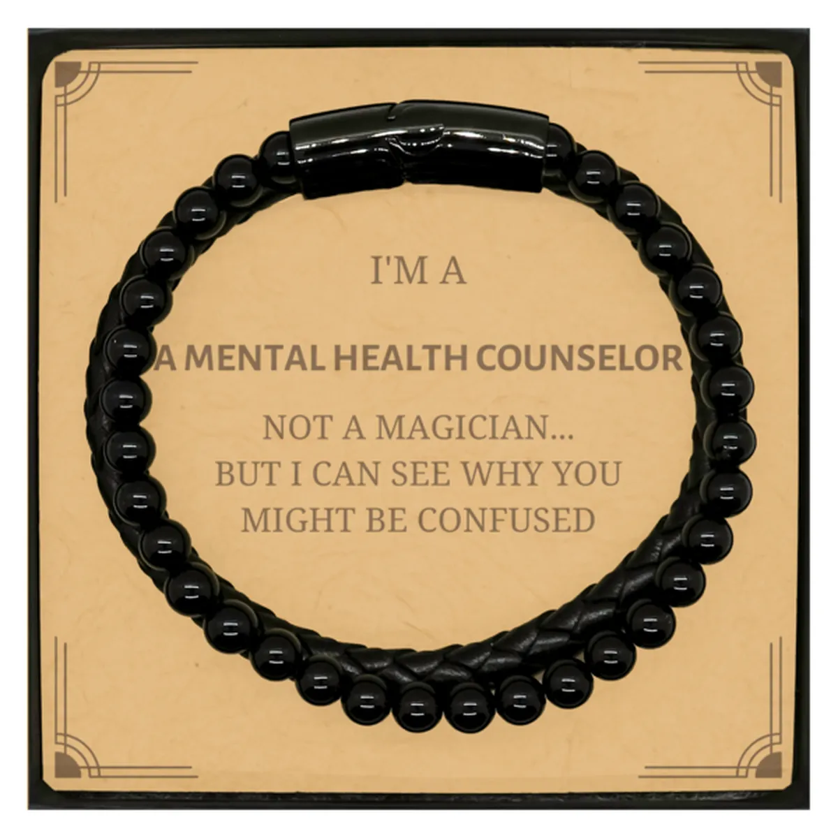 Badass Mental Health Counselor Gifts, I'm Mental Health Counselor not a magician, Sarcastic Stone Leather Bracelets for Mental Health Counselor Birthday Christmas for  Men, Women, Friends, Coworkers