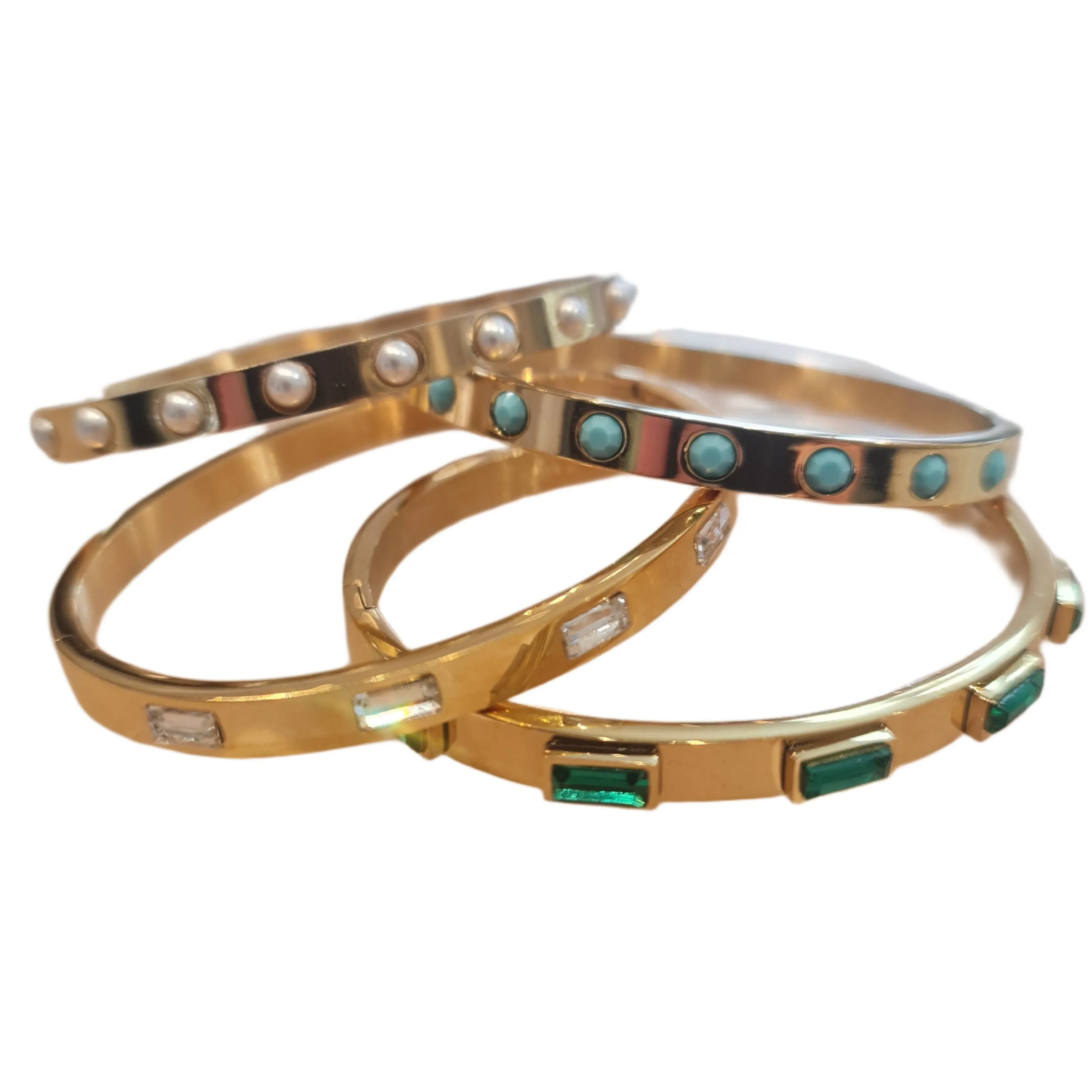 Baguette Emerald Green Bangle Gold