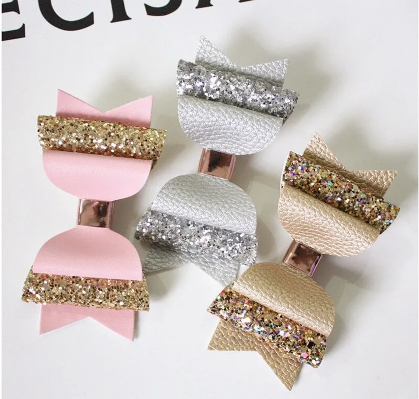 Big Glitter PU Leather Hair Clip/Barrette