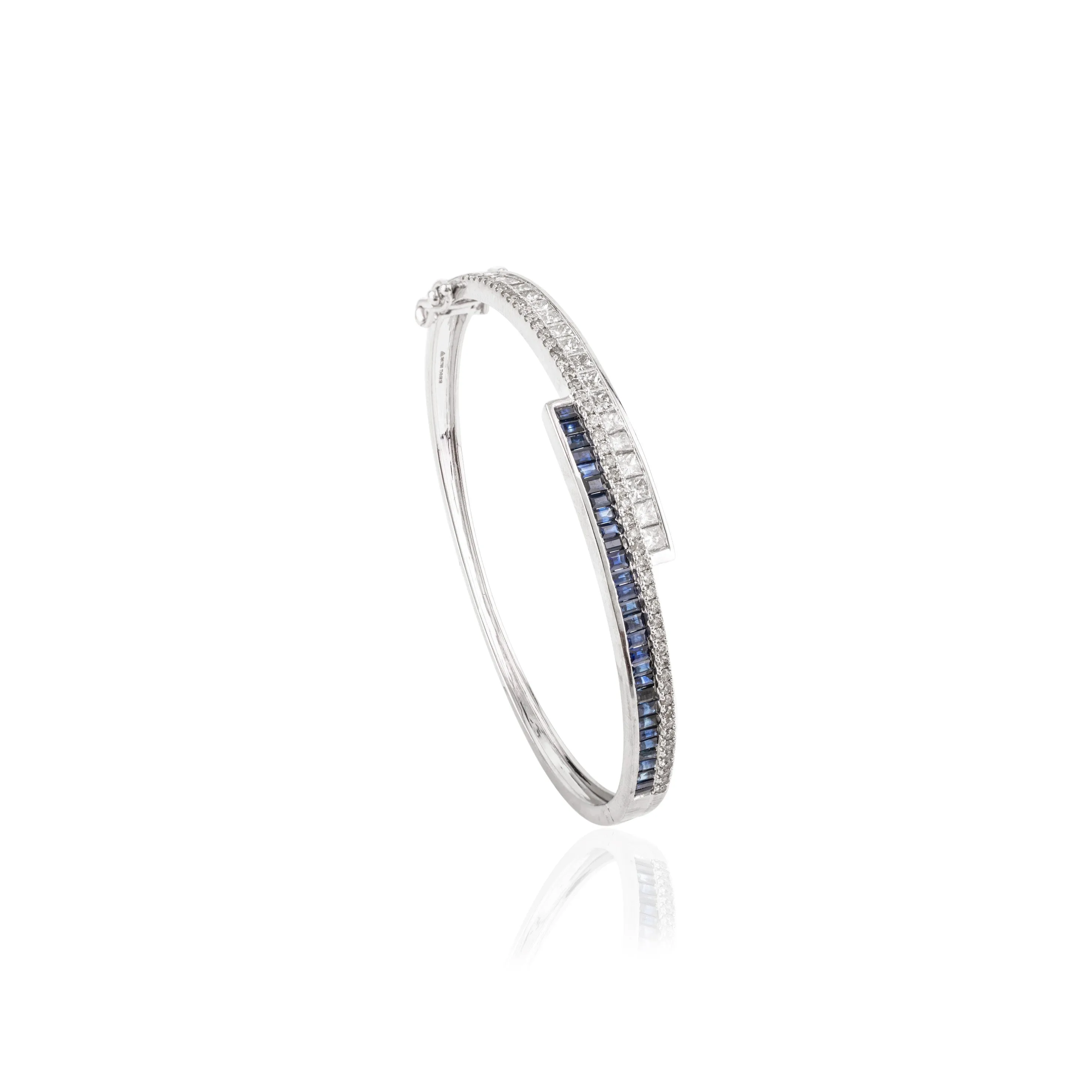 Blue Sapphire & Diamond Cuff Bangle Bracelet