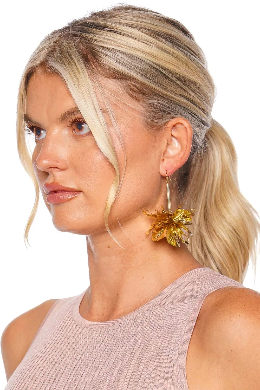 Carmine Gold Beaded Drop Earrings