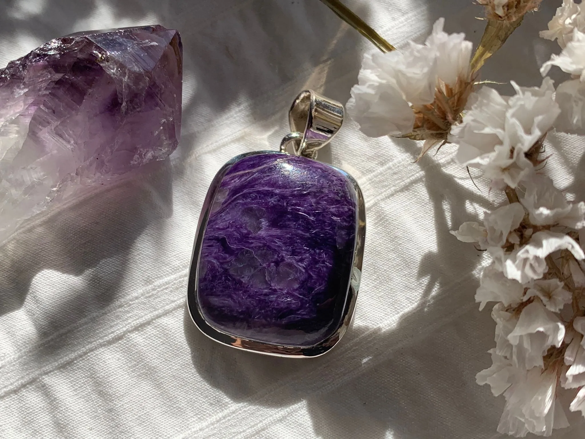 Charoite Naevia Pendant - Square