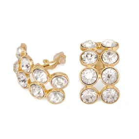 Chunky Double Row Rhinestone Curved Clip On Earrings