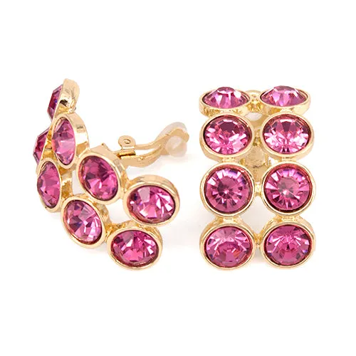 Chunky Double Row Rhinestone Curved Clip On Earrings