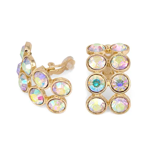 Chunky Double Row Rhinestone Curved Clip On Earrings