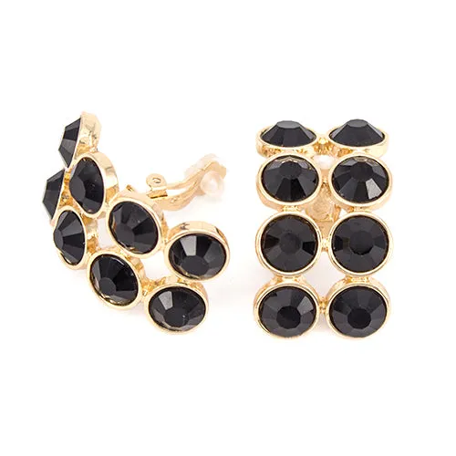 Chunky Double Row Rhinestone Curved Clip On Earrings