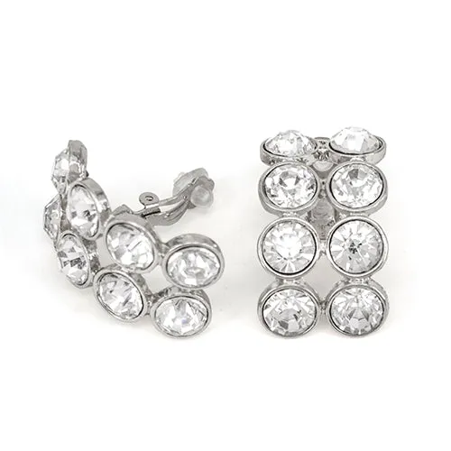 Chunky Double Row Rhinestone Curved Clip On Earrings