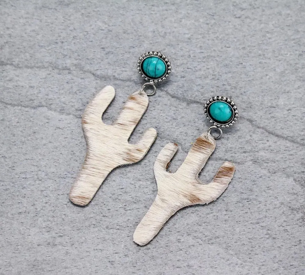 Cowhide turquoise drop earrings