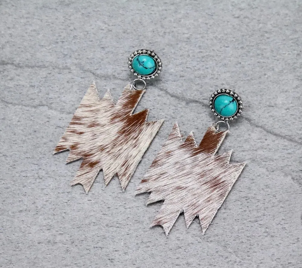 Cowhide turquoise drop earrings