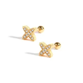 Criss Cross Piercing Barbell Earrings Ball Back Earrings Sleeper Earrings