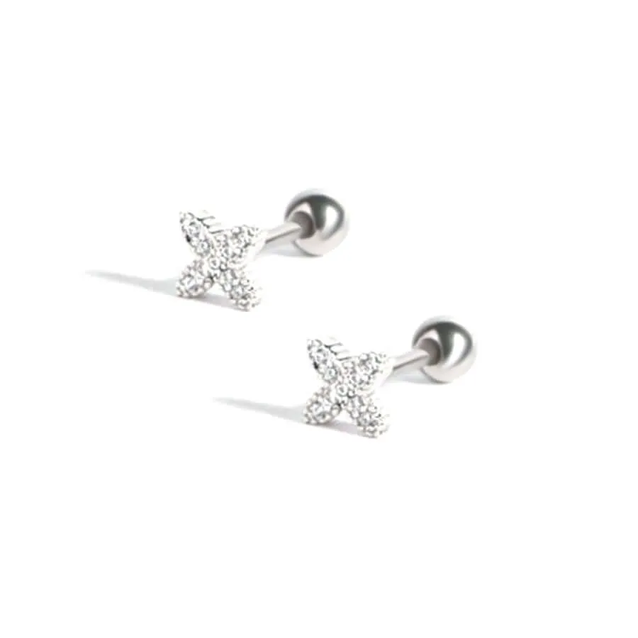 Criss Cross Piercing Barbell Earrings Ball Back Earrings Sleeper Earrings