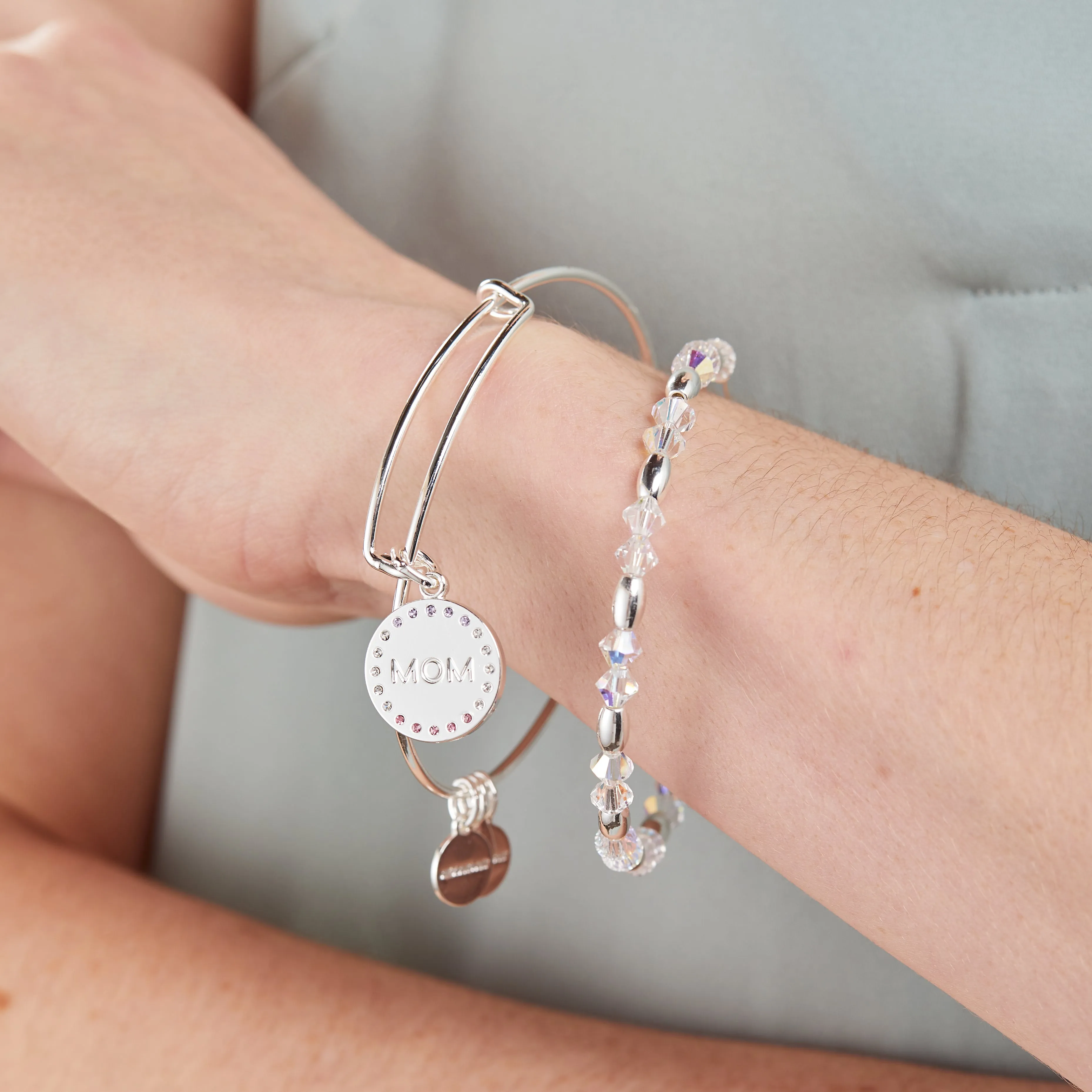 Crystal Infusion 'Mom' Charm Bangle, Set of 2