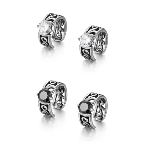 Cubic Zirconia Inlay Stainless Steel Vintage Clip Earrings