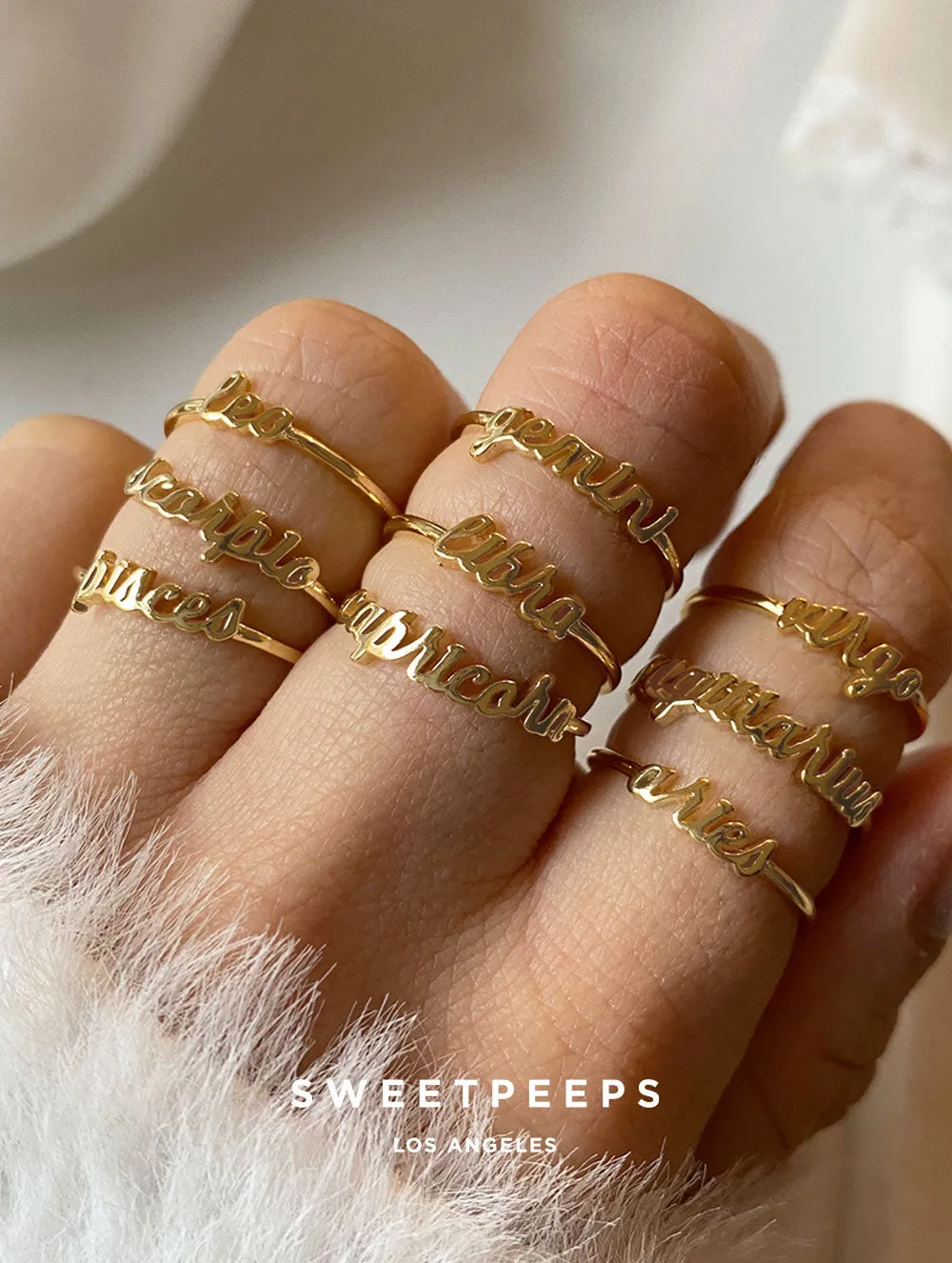 Cursive Horoscope Ring