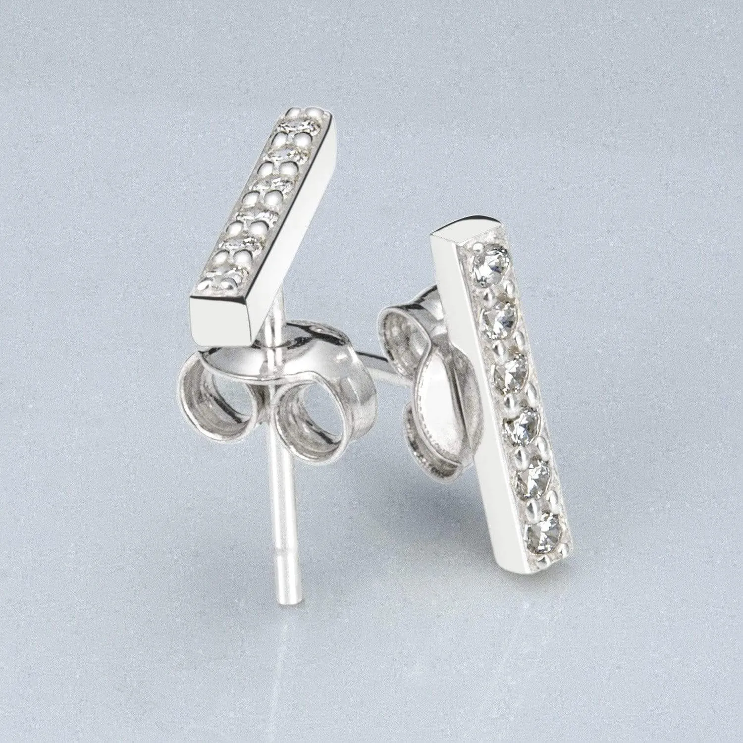 CZ Bar Earrings Silver Stud Earrings