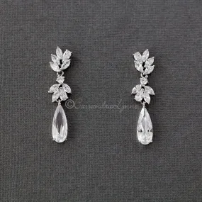 CZ Elongated Drop Wedding Earrings