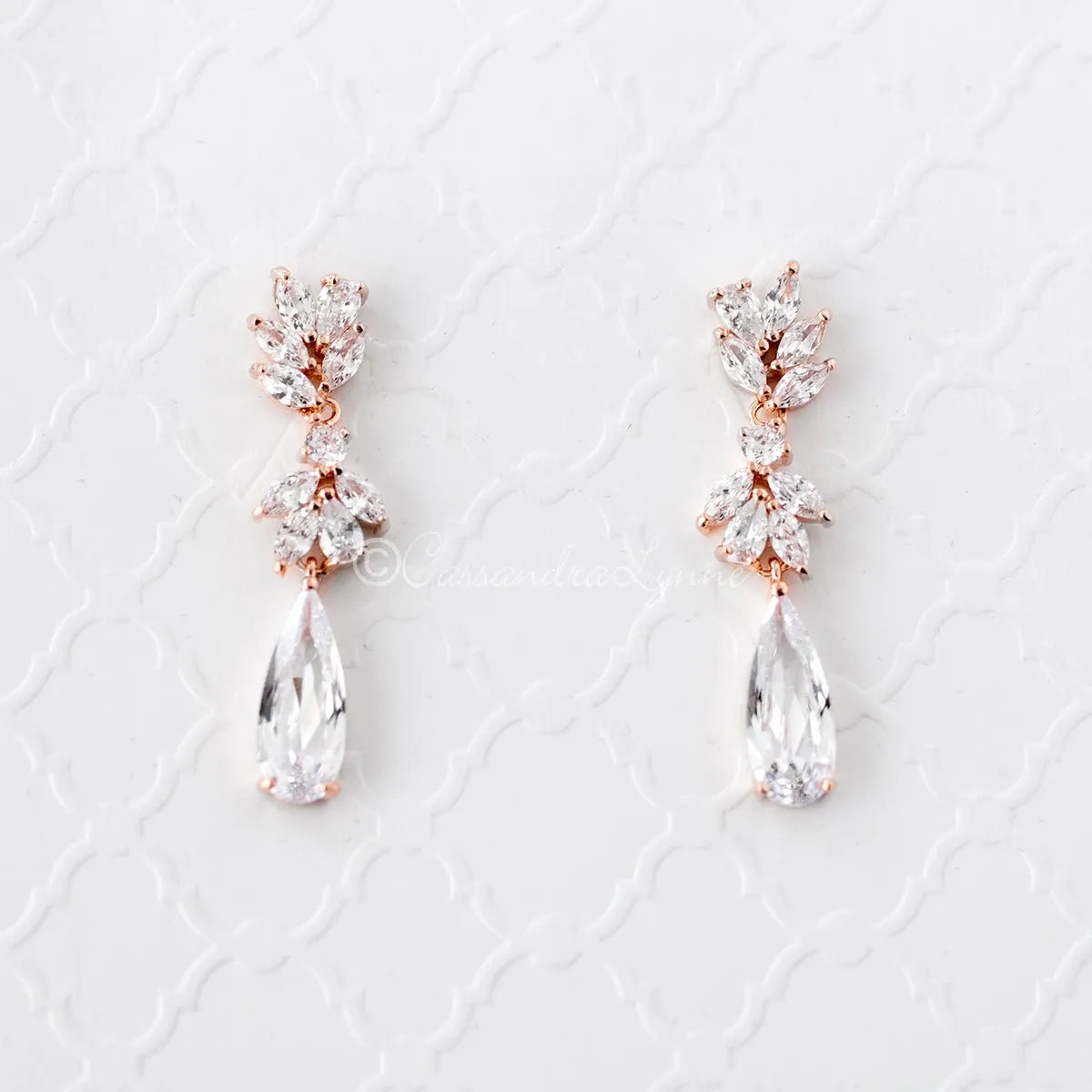 CZ Elongated Drop Wedding Earrings