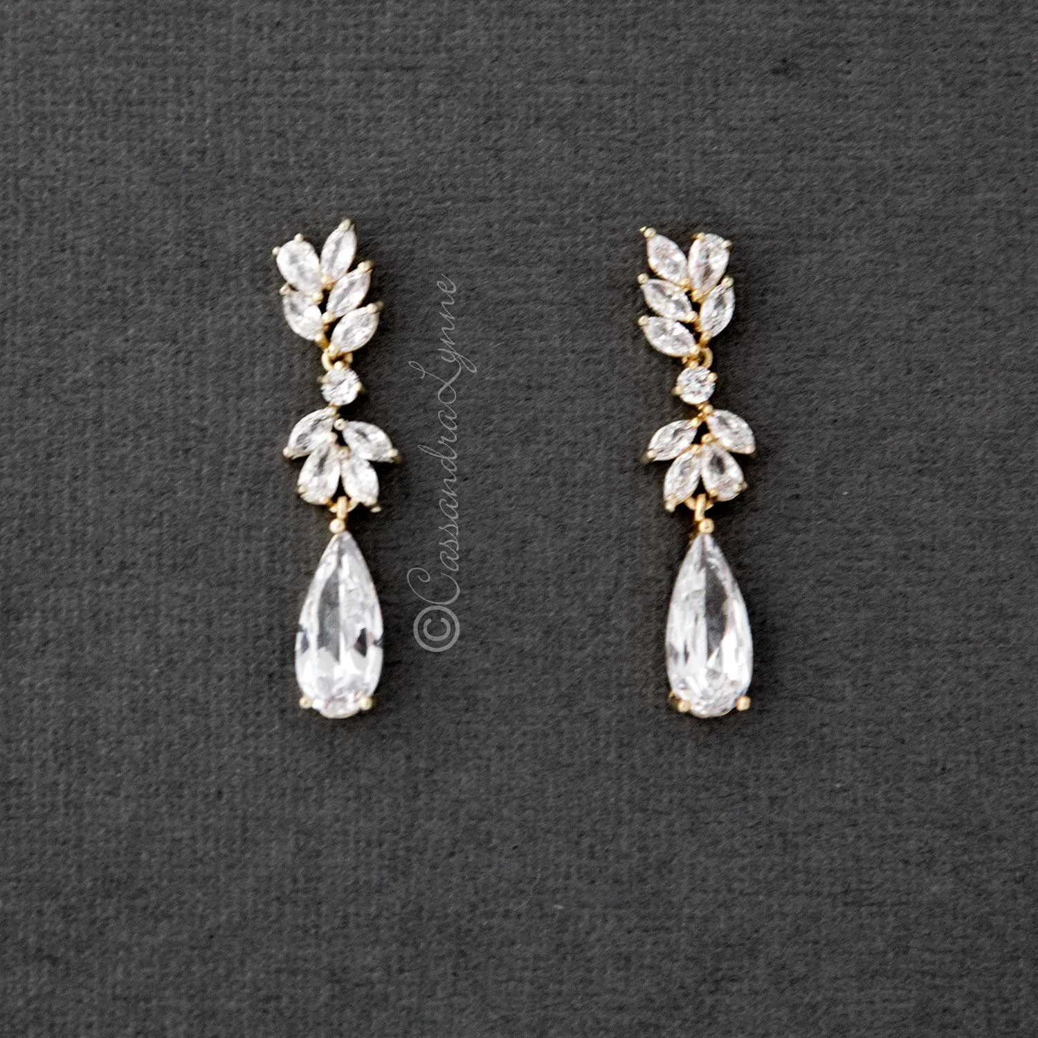 CZ Elongated Drop Wedding Earrings