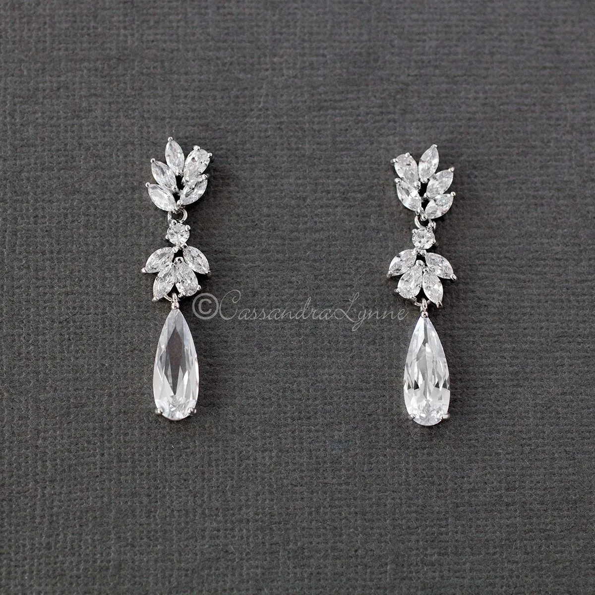 CZ Elongated Drop Wedding Earrings