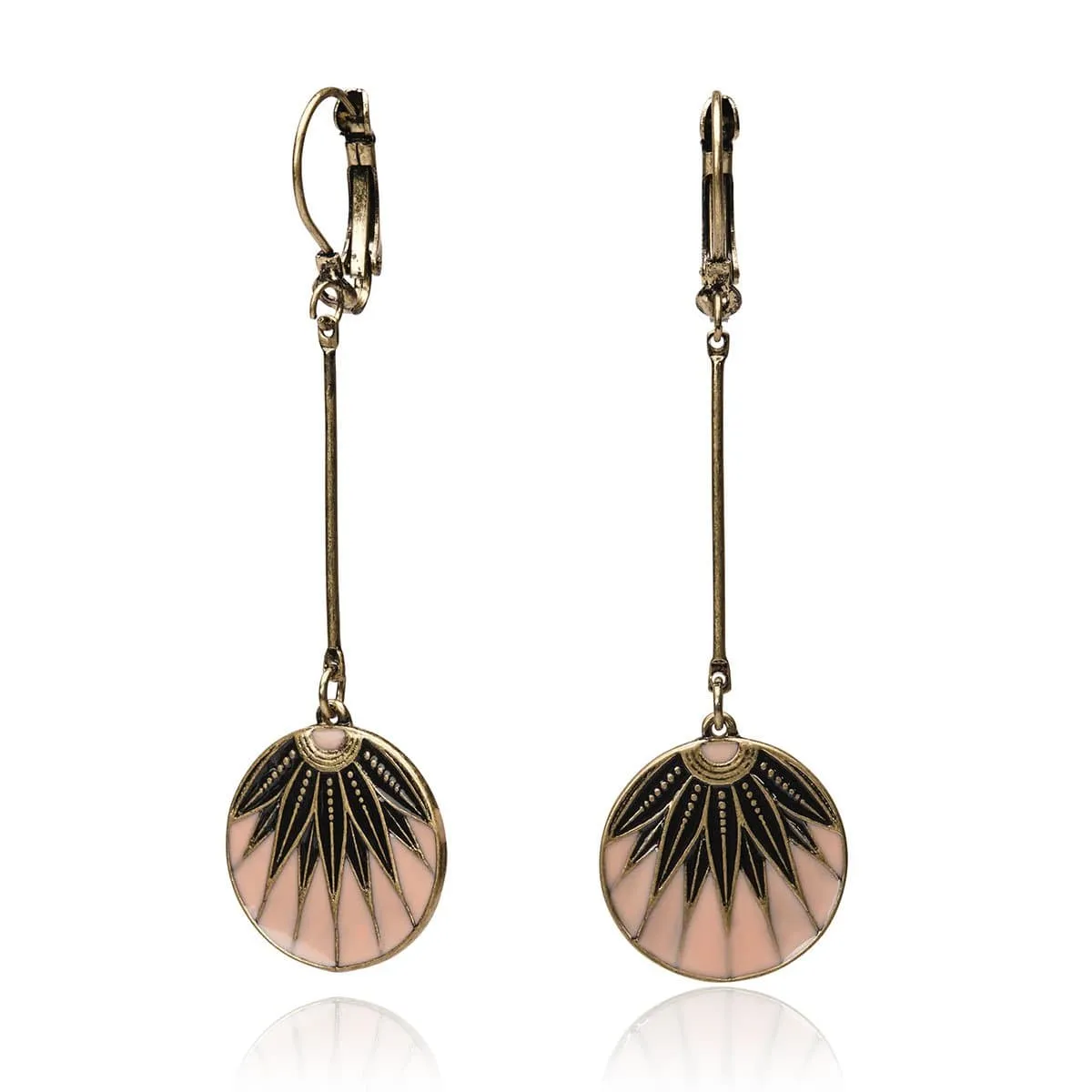 Disc Drop Earrings: Vintage Art Deco Style Pink Disc Drop Earrings