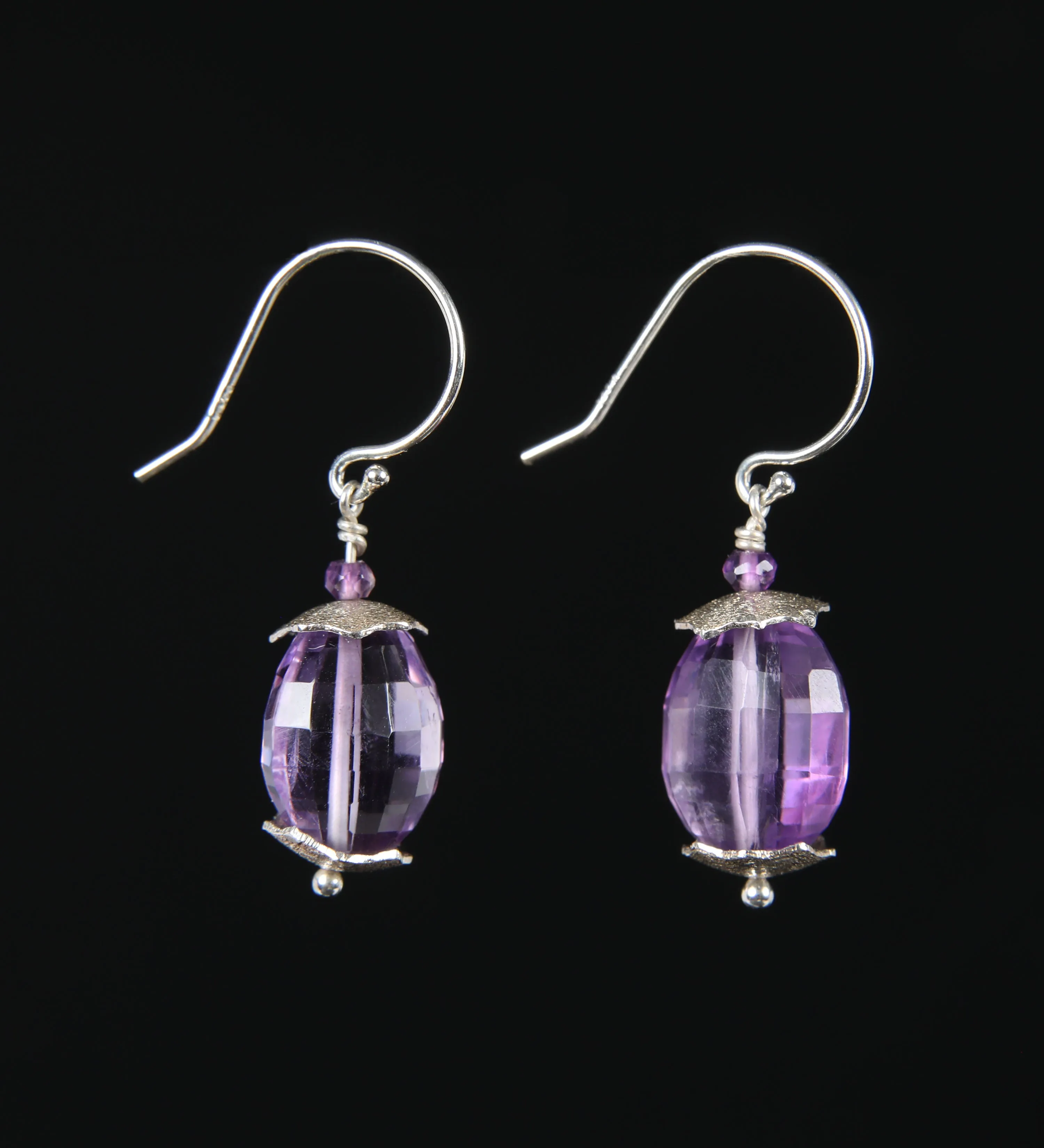 Drop Ear Wire: Amethyst and Silver