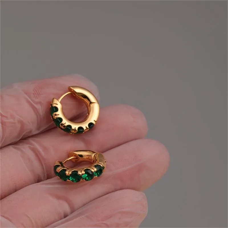 Ear Ring Trendy 18K Gold Plated Gold Inlaid Emerald Earrings Women Elegant Earrings Ear Ring