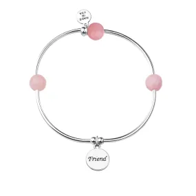 Friend | Soft Bangle Charm Bracelet | Rose Quartz