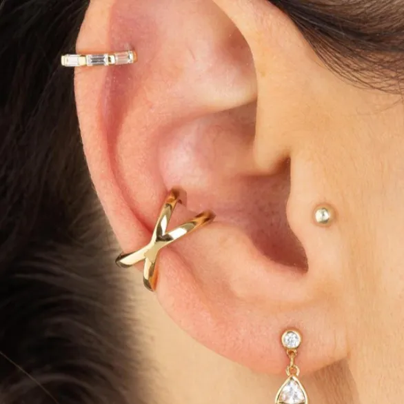 Gold Cross Over Ear Cuff