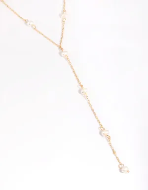 Gold Plated Freshwater Pearl Lariat Necklace