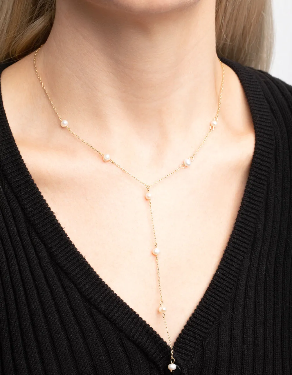 Gold Plated Freshwater Pearl Lariat Necklace