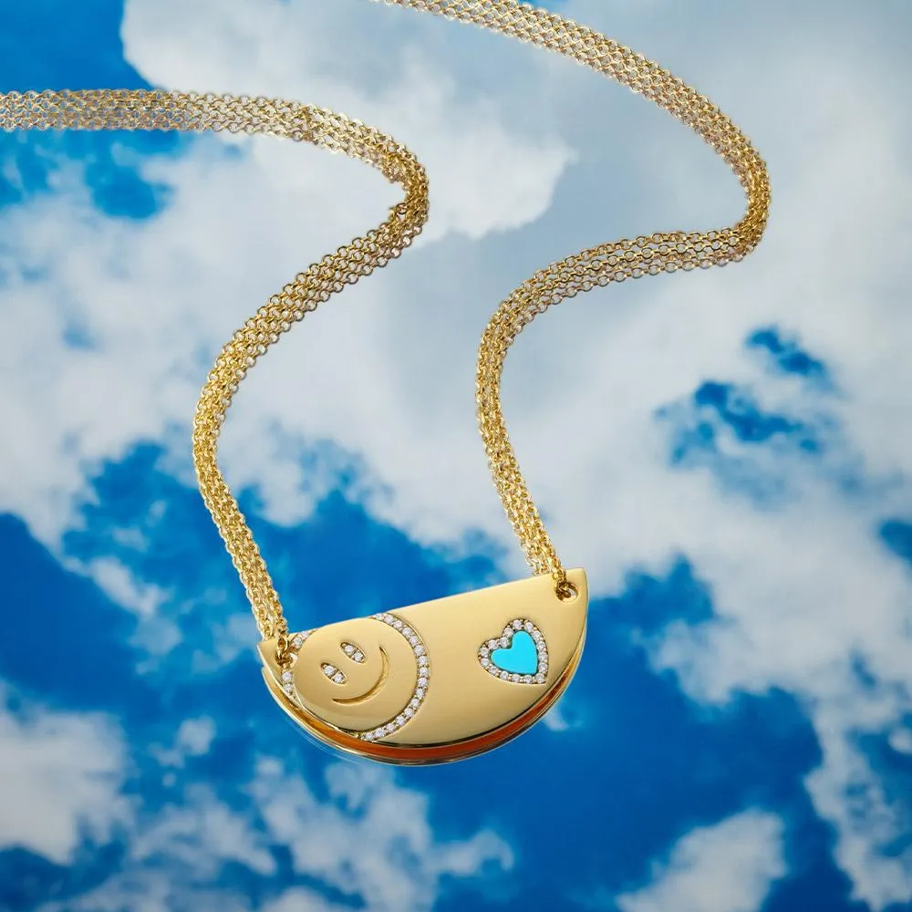 Happy Face Plaque Necklace - Yellow Silver