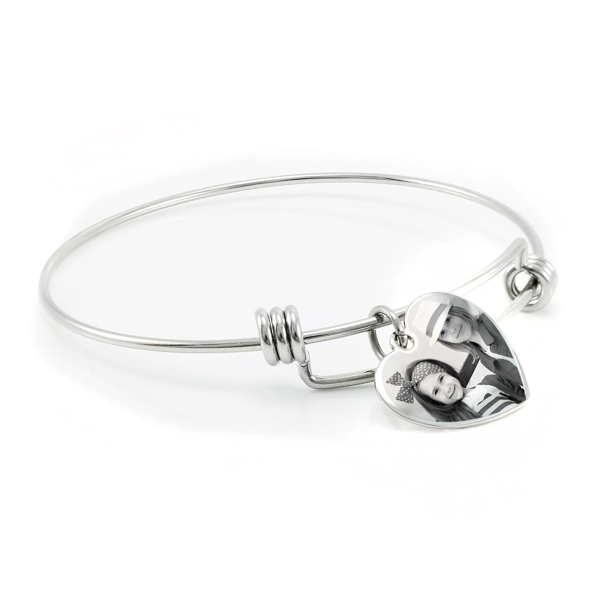 Heart Bangle Bracelet - Photo Engraving