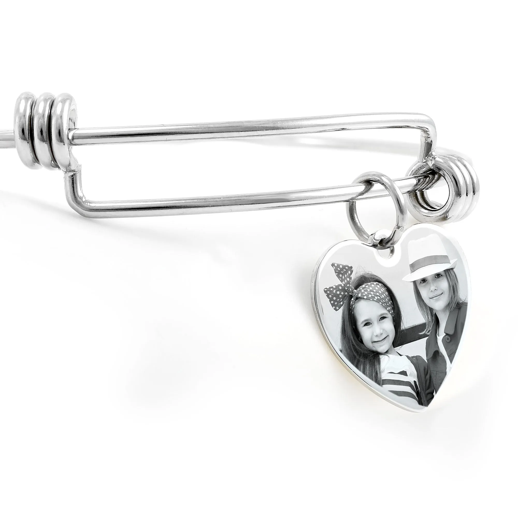 Heart Bangle Bracelet - Photo Engraving