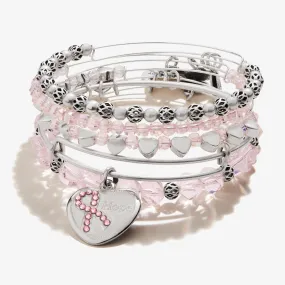 'Hope' Pink Ribbon Charm Bangle, Set of 5